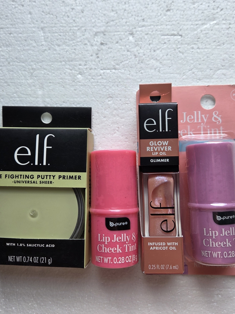 e.l.f. & B.Pure Cosmetics Makeup Bundle - Putty Primer, Lip Oil & Jelly Tints 4